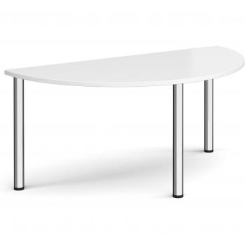 Semi circular chrome radial leg meeting table 1600mm x 800mm - white