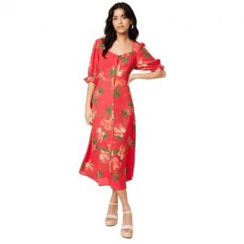 Womens Petite Floral Button Through Midi Dress - 16