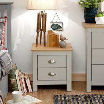 Gray Wood 2 Drawer Bedside Table by Lancaster