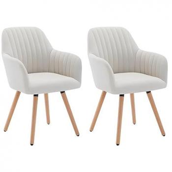 Set di 2 sedie con braccioli - Tessuto e metallo effetto legno - Crema - Eleana