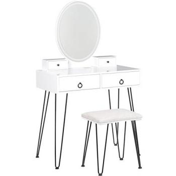 BELIANI Stylish Ornamental 4-Drawer Glam Dressing Table LED Mirror White and Black Soye