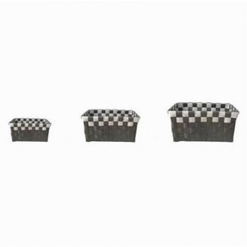 Set 3 Cestini Portaoggetti Tessuto Bagno Grigio e Bianco