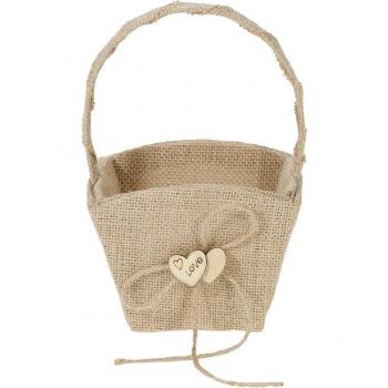 Rustic Wedding Flower Girl Basket with Burlap and Heart