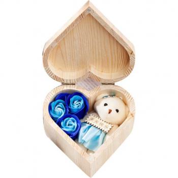 Caja de madera decorativa en forma de corazón con flores para San Valentín FAS6