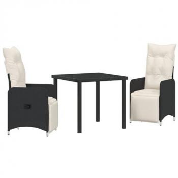 Set de Mesa y Sillas para Jardín en Negro Ratán Sintético