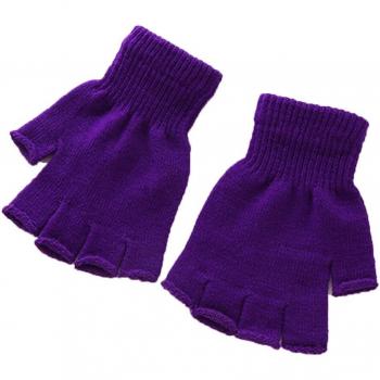 Black Wool Knit Half Finger Gloves for Men and Women