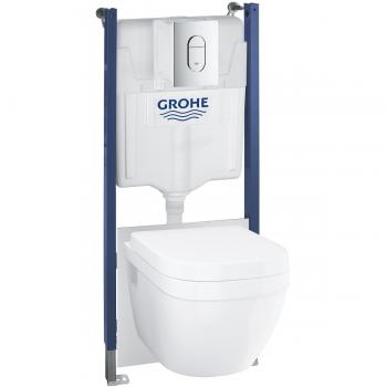 Cuvette & Abattant Softclose Rimless du Set Solido – Bâti-Support inclus, plaque Arena Cosmopolitan en chrome 39700000 – Grohe