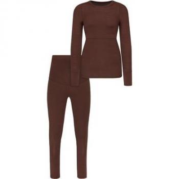 Normani Damen Merino Funktionsset für Schwangere – Langarmshirt + Unterhose – Braun, XS (Modell 8795)