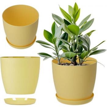 Cache‑pot élégant en plastique avec soucoupe 30 cm – couleur jaune