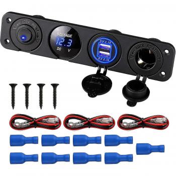 4 en 1 E S Panel – Prise USB Double 12 V 4,2 A avec LED Voltmètre et Interrupteur On/Off