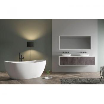 Bañera de Piedra Maciza Hawaii Stone 180 × 85 cm, Sin Desagüe, Grifo 8028, Blanco Mate