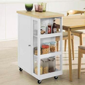 SoBuy® FKW75-WN Serving Trolley with 3-tier Side Storage Shelves