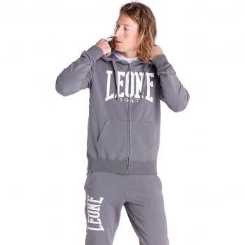 Felpa Leone 1947 Basic Full Zip con Big Logo Grigio Chiaro e Bianco – Taglia M