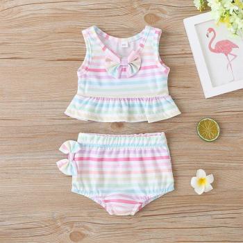 Toddler Girls Colorful Striped Swimwear Set