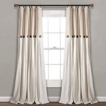 Lush Decor Linen Button Window Drapery, 40 W x 84 L