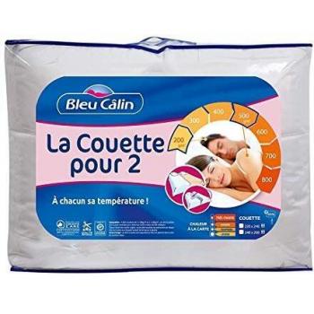 Bleu Câlin Couette chaleur réglable 220x240cm SPÉCIAL COUPLES Blanc 220x0x240cm