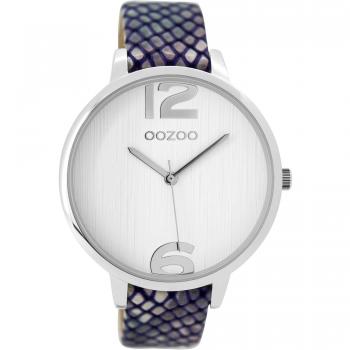 Oozoo Damen‑Chronograph 42 mm Weiss/Snake C9532 – Echtes Leder