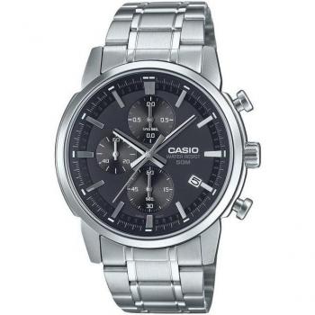 Reloj de pulsera Casio con esfera negra y correa gris plata