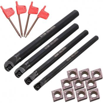 4-Piece SCLCR Lathe Boring Bar Tool Holder Set with 10 CCMT 0602 Inserts (7/8/10/12mm)