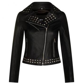 Bilbao Black Gothic Biker Leather Jacket for Women – Studded – Size 20