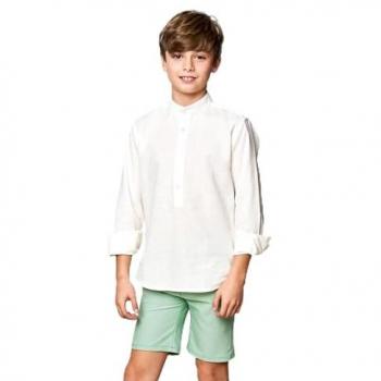 Polera de Manga Larga Lino Blanco para Niños