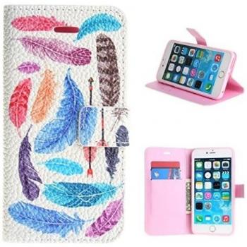 TUTUWEN Colorido Lindo Feather Basketball Textured PU Cuero Stand Flip Magnética Protector Billetera Funda Carcasa Tapa Case Cover para Apple iPhone 6 Plus