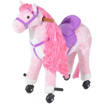 HOMCOM Kids Boys Plush Ride On Walking Horse with Neigh Sound (Pink)