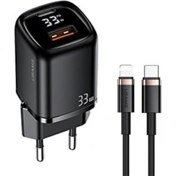 Usams Schnelles Ladegerät Set Typ-C zu Lightning (33W), Schwarz