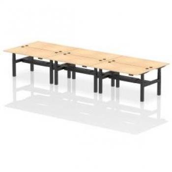 Dynamic Air Back-to-Back W1600 x D800mm Height Adjustable Sit Stand 6 Person Bench Desk With Cable Ports Maple Finish Black Frame - HA02454