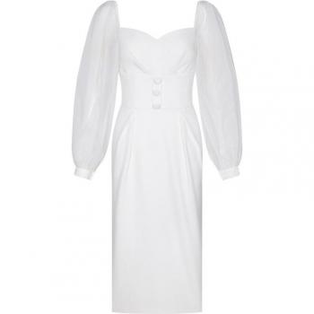 YIGELILA Sweet Button Detail Knee-Length Dress