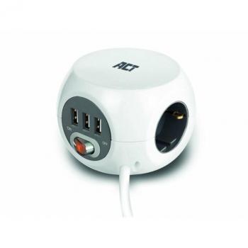 ACT Découpler de circuit 7/7 – 3 USB A + 3 Alimentation F – Cordon 3 m, Blanc