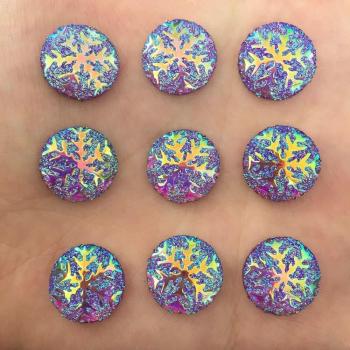 50pcs Boutons de Mariage en Résine AB Flocons de Neige Ronds Plat 14mm K15