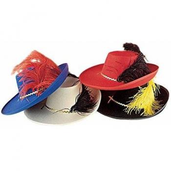 CAPPELLO MOSCHETTIERE CON PIUMA IN FELTRO - ASS. IN 4 COLORI: 2 NERI, 2 ROSSI, 1 BIANCO, 1 BLU WIDMAN