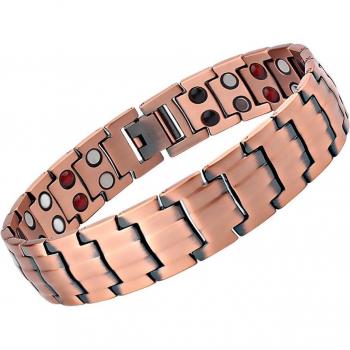 Pulsera de Cobre Magnética B383 para Hombres, Alivio del Dolor, Doble Fila, 4 Elementos