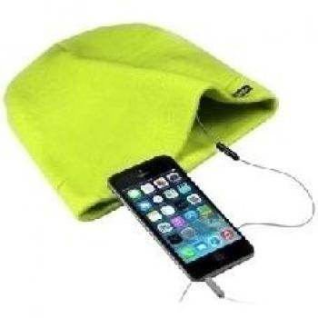 Gorro de invierno con auriculares y botón de respuesta verde