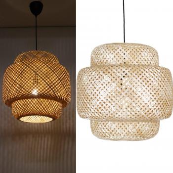 Lámpara colgante Tarta de mimbre Ø45 cm, estilo artesanal, con 3 pantallas y ajuste de altura
