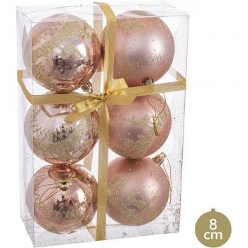 Rosa Julgranskulor med Renar - 8 cm, 6 st