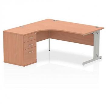 Impulse 1600mm Left Crescent Desk Grey Oak White Leg + Desk High Ped