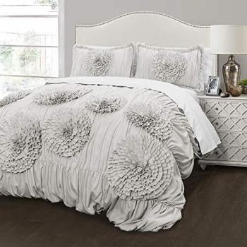 Lush Decor Serena 3-Piece Bedding Set - Light Gray - Full/Queen Size