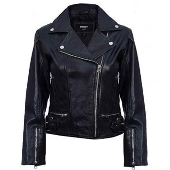 Stockholm Black Leather Biker Jacket for Women - Size 14