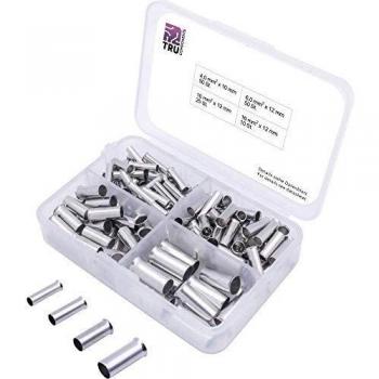 Tru Components Non-Insulated Ferrule Assortment Set, Silver, 4 mm² to 16 mm², 135 Pieces