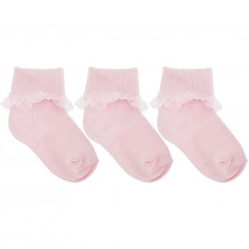 Baby Girls Frilly Cotton Socks (Pack of 3) (UK Shoe 0-0, Euro 0-15, Age: 0-6 months) (Pink)