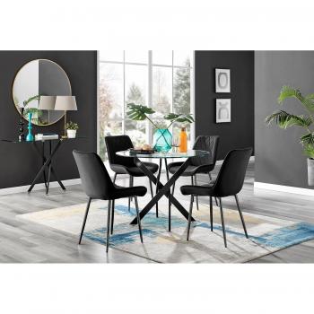 Novara 4 Seater Round Glass Dining Table with 4 Pesaro Black Leg Chairs