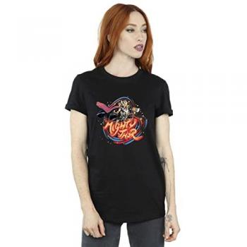 Marvel Women’s Thor Love & Thunder Mighty Thor Swirl Cotton Boyfriend T‑Shirt (Black, M)