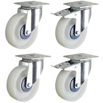 TENTE Polyamid-Rad-Set, weiß, 2 Lenkrollen, 2 Lenkrollen mit Doppelstopp, Rad-Ø x Breite 100 x 36 mm