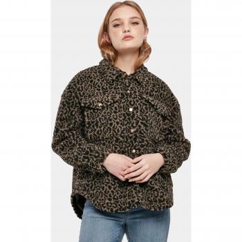 Cămașă overshirt AOP din sherpa pentru femei darktaupeleo