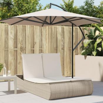 Chaise longue double en résine tressée avec coussins beige