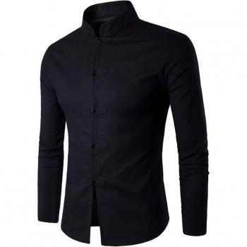 Men's Solid Color Long Sleeve Chinese Shirt