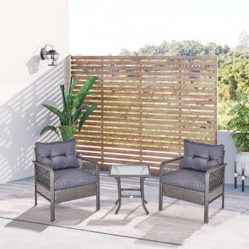 Outsunny 3 Pieces Patio PE Rattan Bistro Set - Grey