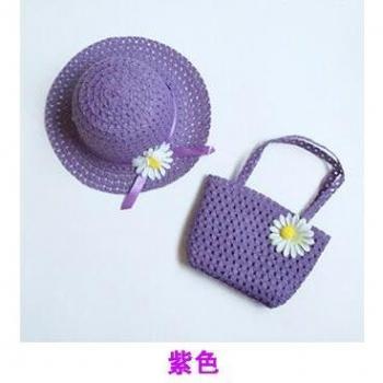 Casual Summer Straw Hat and Bag for Baby Girls